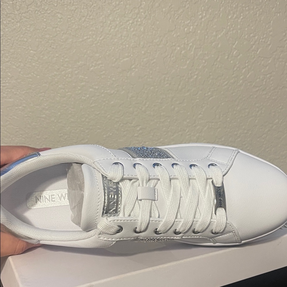 Nine West Women's Sneakers in White and Silver - Picture 5 of 6